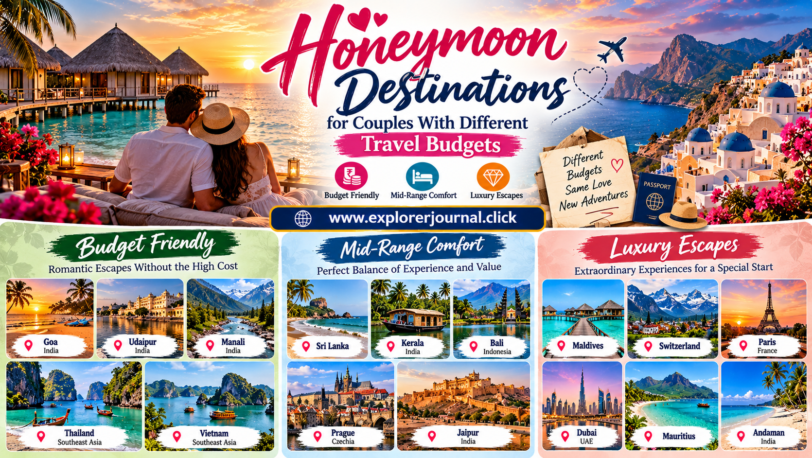 Honeymoon Destinations for Couples With Different Travel Budgets